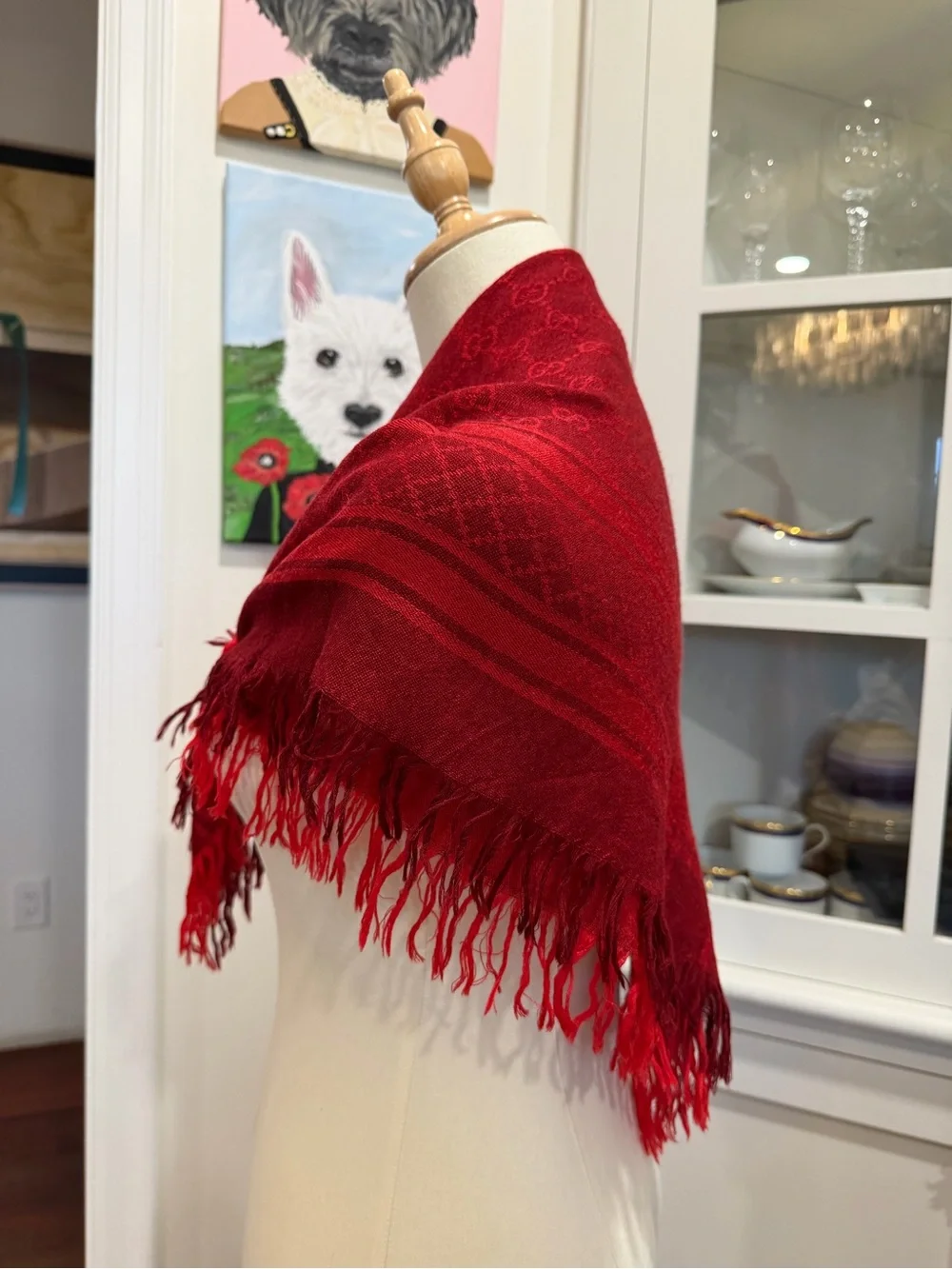Gucci Red Fringe Wrap Scarf - Luxe Lightweight Shawl